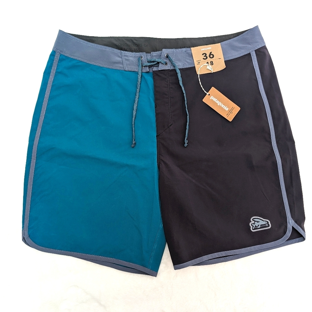 NEW Patagonia Hydropeak scallop board shorts 18" teal charcoal 36 Large Surfer
